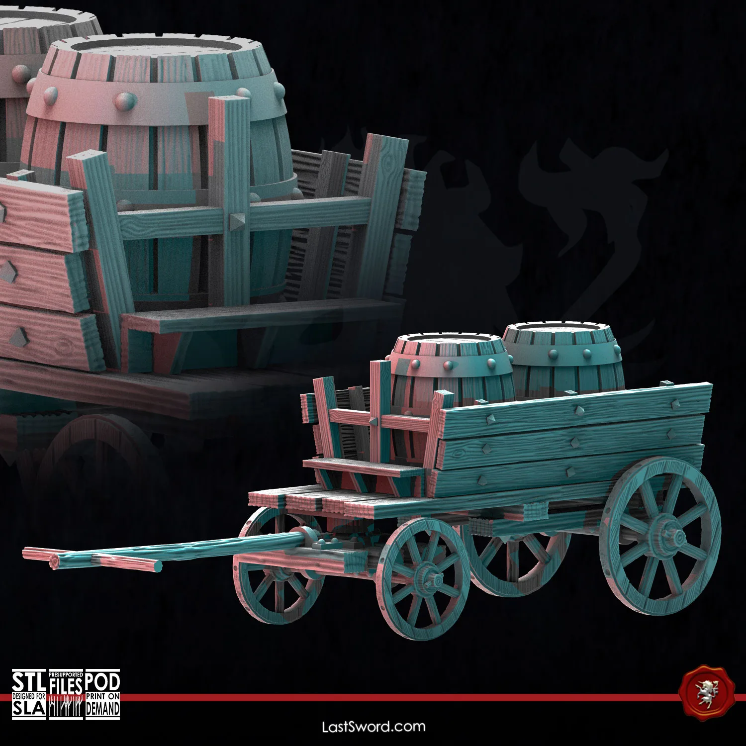 Supply wagon and barrels | Last Sword Miniatures